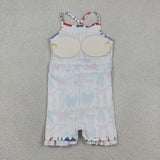 Red Blue Bow Pattern Athletic Shorts Girls 4th of July Swimsuits