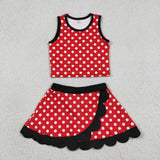 Solid Black Scalloped Polka Dots Red Athletic Shorts Girls Skirt Sets