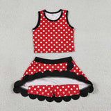 Solid Black Scalloped Polka Dots Red Athletic Shorts Girls Skirt Sets
