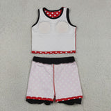 Solid Black Scalloped Polka Dots Red Athletic Shorts Girls Skirt Sets