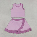 Solid Purple Scalloped Pink Athletic Shorts Girls Skirt Sets