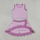 Solid Purple Scalloped Pink Athletic Shorts Girls Skirt Sets