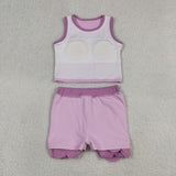 Solid Purple Scalloped Pink Athletic Shorts Girls Skirt Sets