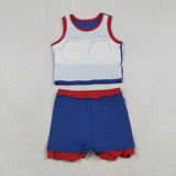 Solid Red Scalloped Blue Athletic Shorts Girls Skirt Sets