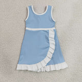 Solid White Ruffles Sky Blue Athletic Shorts Girls Sleeveless Dress