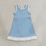 Solid White Ruffles Sky Blue Athletic Shorts Girls Sleeveless Dress