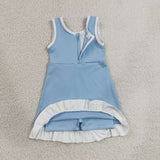 Solid White Ruffles Sky Blue Athletic Shorts Girls Sleeveless Dress