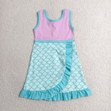 Solid Bluish Ruffles Scale Purple Athletic Shorts Girls Sleeveless Dress