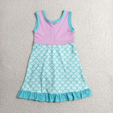 Solid Bluish Ruffles Scale Purple Athletic Shorts Girls Sleeveless Dress
