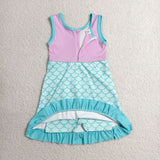 Solid Bluish Ruffles Scale Purple Athletic Shorts Girls Sleeveless Dress