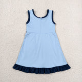 Cartoon Solid Navy Ruffles Sky Blue Athletic Shorts Girls Sleeveless Dress