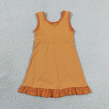 Cartoon Solid Orange Ruffles Athletic Shorts Girls Sleeveless Dress