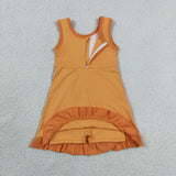 Cartoon Solid Orange Ruffles Athletic Shorts Girls Sleeveless Dress