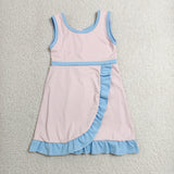Solid Sky Blue Ruffles Pink Athletic Shorts Girls Sleeveless Dress