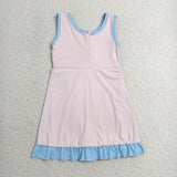 Solid Sky Blue Ruffles Pink Athletic Shorts Girls Sleeveless Dress