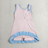 Solid Sky Blue Ruffles Pink Athletic Shorts Girls Sleeveless Dress