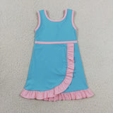 Solid Pink Ruffles Blue Athletic Shorts Girls Sleeveless Dress