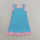 Solid Pink Ruffles Blue Athletic Shorts Girls Sleeveless Dress