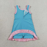 Solid Pink Ruffles Blue Athletic Shorts Girls Sleeveless Dress