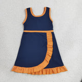 Solid Orange Ruffles Navy Athletic Shorts Girls Sleeveless Dress