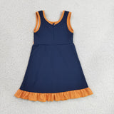 Solid Orange Ruffles Navy Athletic Shorts Girls Sleeveless Dress