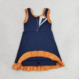 Solid Orange Ruffles Navy Athletic Shorts Girls Sleeveless Dress