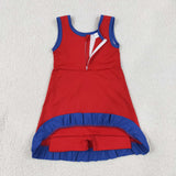 Solid Blue Ruffles Red Athletic Shorts Girls Sleeveless Dress
