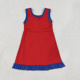 Solid Blue Ruffles Red Athletic Shorts Girls Sleeveless Dress