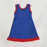 Solid Red Ruffles Blue Athletic Shorts Girls Sleeveless Dress