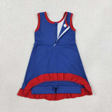 Solid Red Ruffles Blue Athletic Shorts Girls Sleeveless Dress