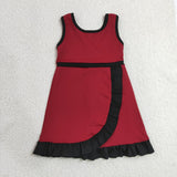 Solid Black Ruffles Dark Red Athletic Shorts Girls Sleeveless Dress