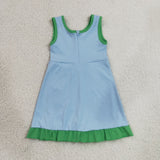 Solid Green Ruffles Sky Blue Athletic Shorts Girls Sleeveless Dress