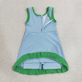 Solid Green Ruffles Sky Blue Athletic Shorts Girls Sleeveless Dress