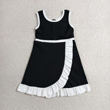 Solid White Ruffles Black Athletic Shorts Girls Sleeveless Dress