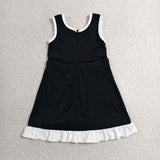Solid White Ruffles Black Athletic Shorts Girls Sleeveless Dress