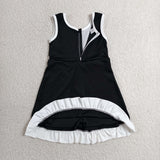 Solid White Ruffles Black Athletic Shorts Girls Sleeveless Dress