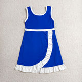 Solid White Ruffles Blue Athletic Shorts Girls Sleeveless Dress