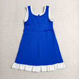 Solid White Ruffles Blue Athletic Shorts Girls Sleeveless Dress