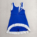 Solid White Ruffles Blue Athletic Shorts Girls Sleeveless Dress