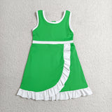 Solid White Ruffles Green Athletic Shorts Girls Sleeveless Dress