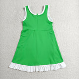 Solid White Ruffles Green Athletic Shorts Girls Sleeveless Dress