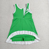 Solid White Ruffles Green Athletic Shorts Girls Sleeveless Dress