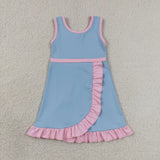 Solid Pink Ruffles Sky Blue Athletic Shorts Girls Sleeveless Dress