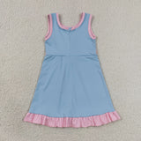 Solid Pink Ruffles Sky Blue Athletic Shorts Girls Sleeveless Dress