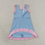 Solid Pink Ruffles Sky Blue Athletic Shorts Girls Sleeveless Dress