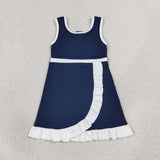 Solid White Ruffles Blue Athletic Shorts Girls Sleeveless Dress