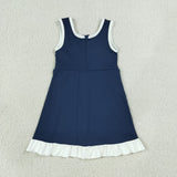 Solid White Ruffles Blue Athletic Shorts Girls Sleeveless Dress