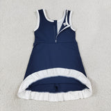 Solid White Ruffles Blue Athletic Shorts Girls Sleeveless Dress