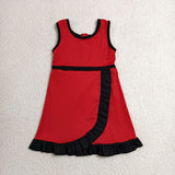 Solid Black Ruffles Red Athletic Shorts Girls Sleeveless Dress