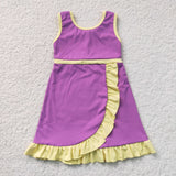 Solid Yellow Ruffles Purple Athletic Shorts Girls Sleeveless Dress